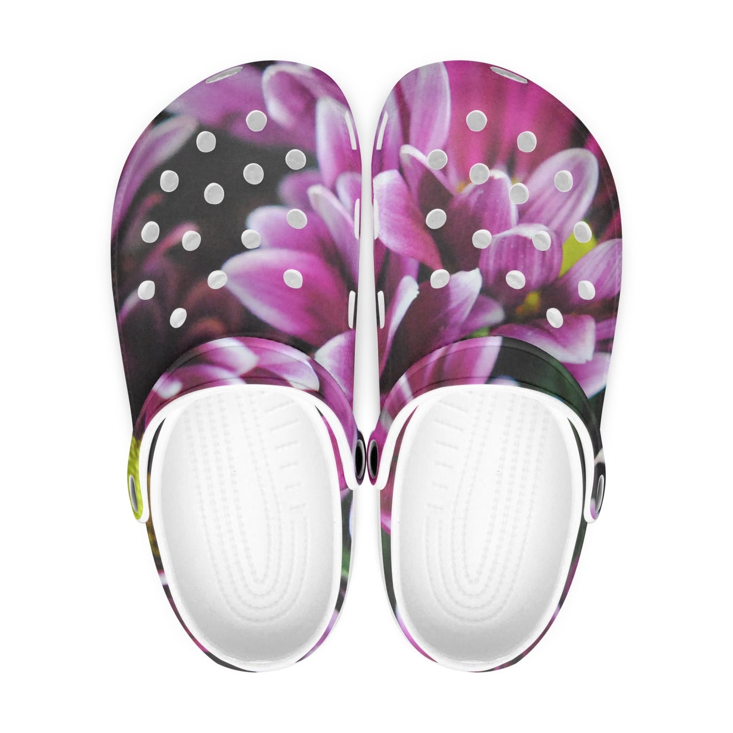 Maroon and White Mums 413. All Over Printed Clogs