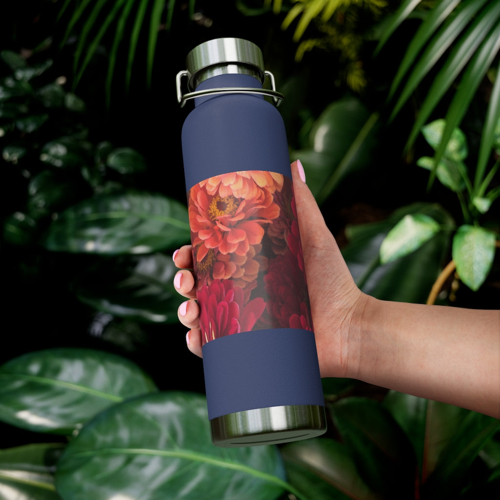Peach and Pink Zinnias 22oz Vacuum Insulated Bottle