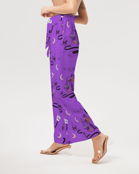Witch Cat Cauldron Pattern Women's High-Rise Wide Leg Pants