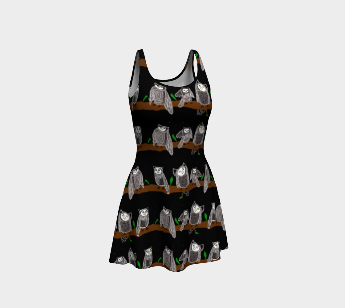 Cute Owls Pattern Flare Dress