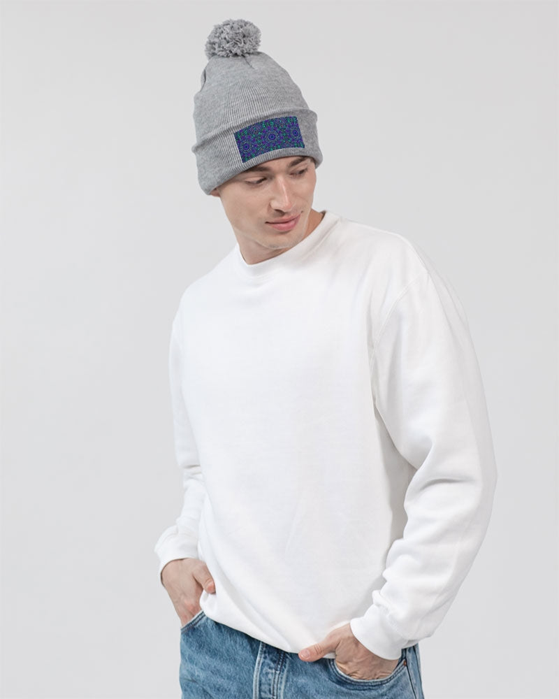 Blue Green Purple Kaleidoscope Pom-Pom Knit Beanie | Sportsman