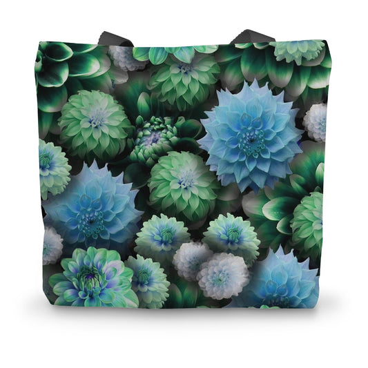 Blue Green Dahlias Canvas Tote Bag