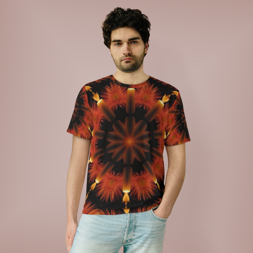 Candles and Flowers Kaleidoascope Unisex AOP Cut & Sew T-Shirt