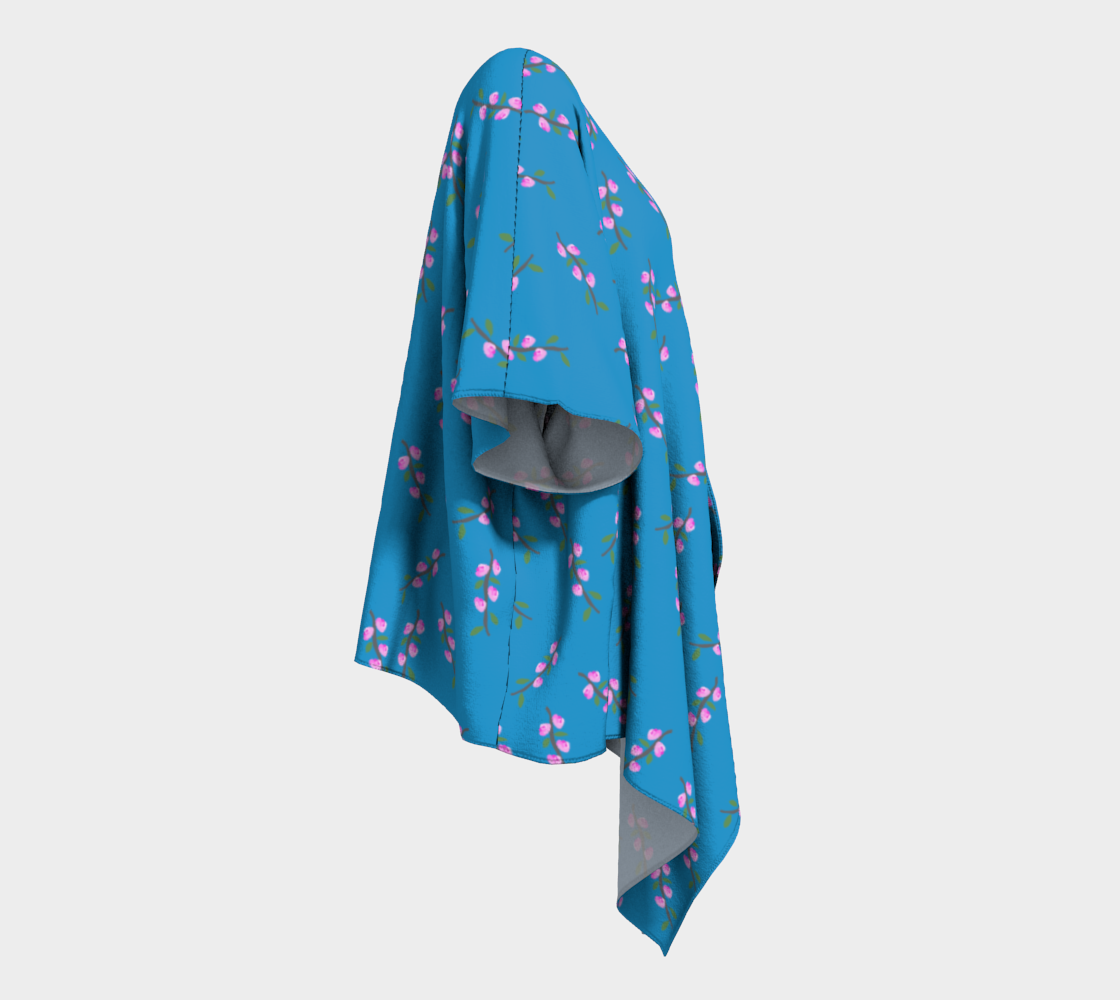 Pink Flower Branches on Blue Draped Kimono
