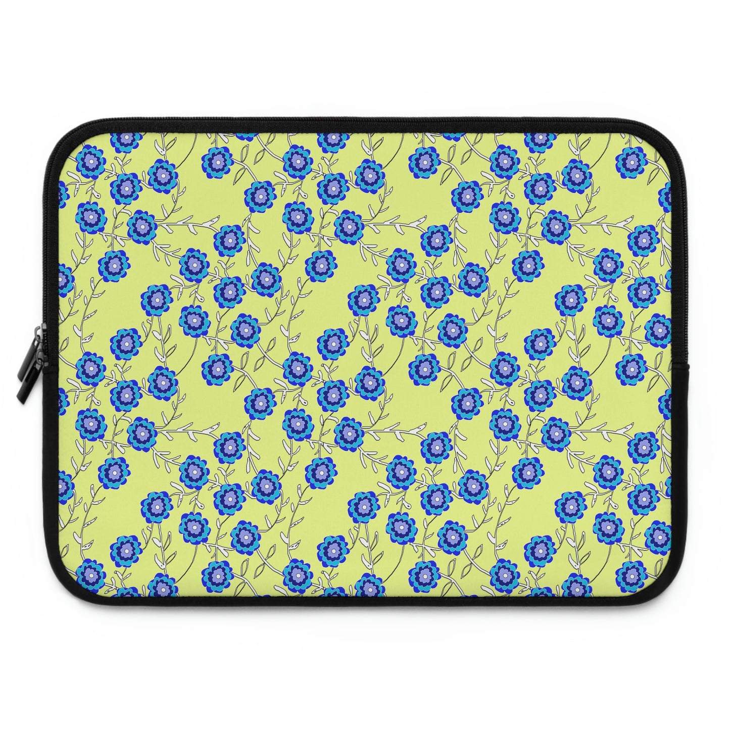 Blue Flowers On Yellow Laptop Sleeve