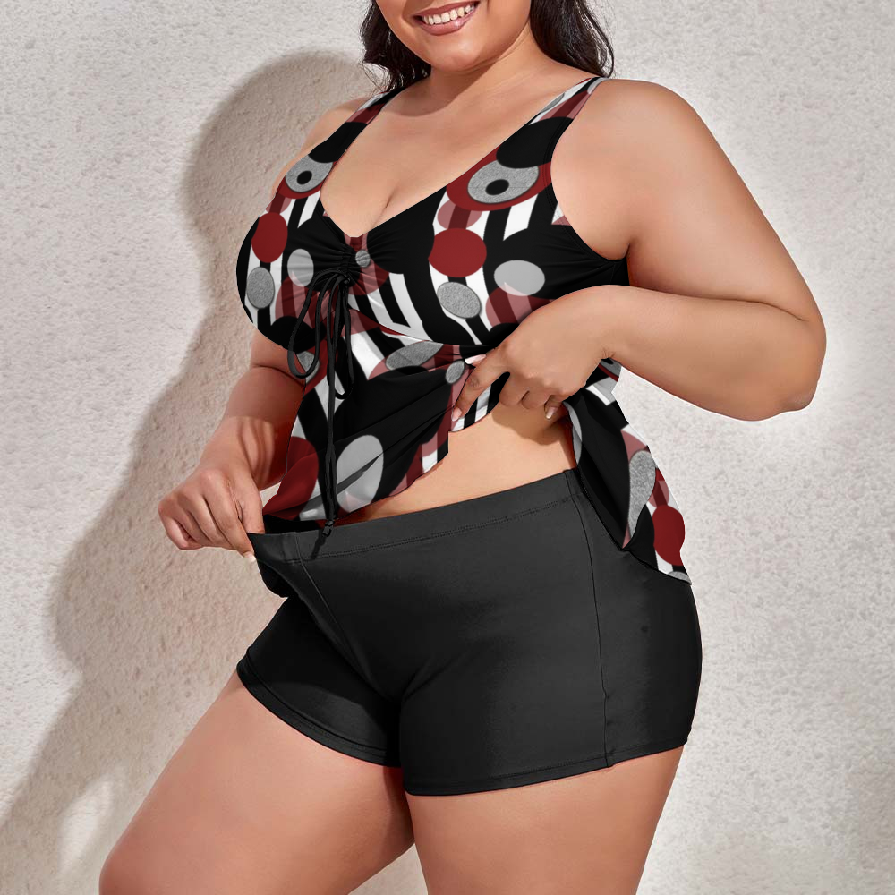 Black White Stripes Dots Custom Women's Plus Size Two Piece Swimsuit Stylish Swimwear