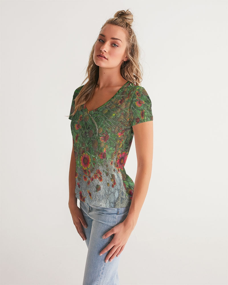 Orange Flower Garden Women's V-Neck Tee
