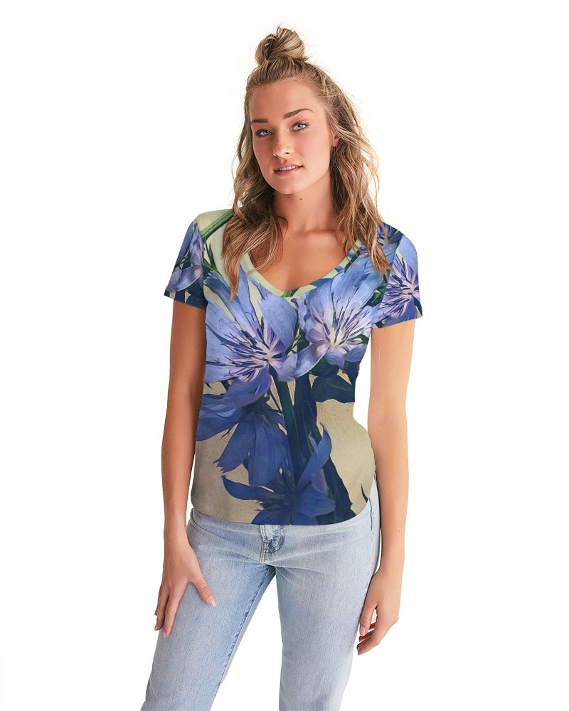 Blue Wildflowers Women's V-Neck Tee
