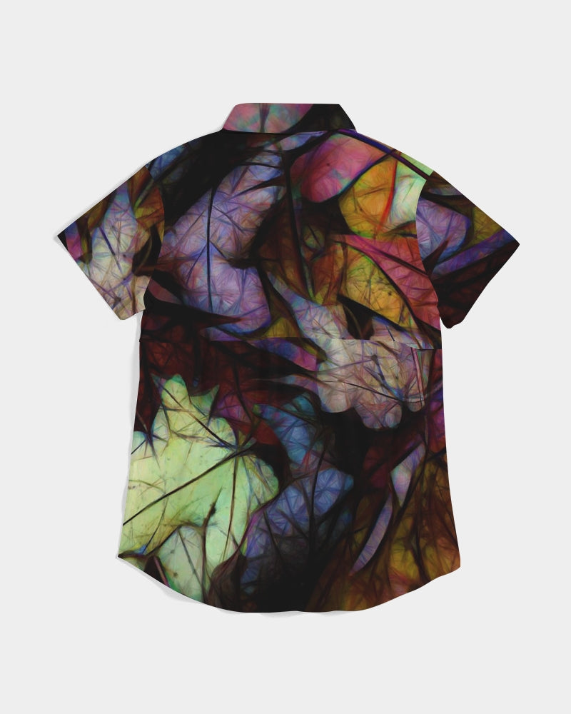 Fall Leaves Abstract Women's Short Sleeve Button Up