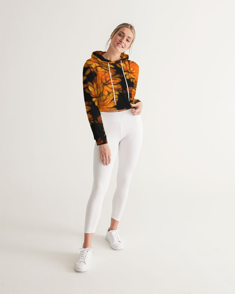 Yellow Fall Mums Women's Cropped Hoodie