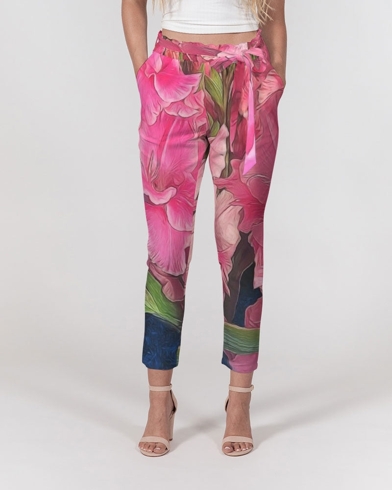 Pink Gladiolas Women's Belted Tapered Pants