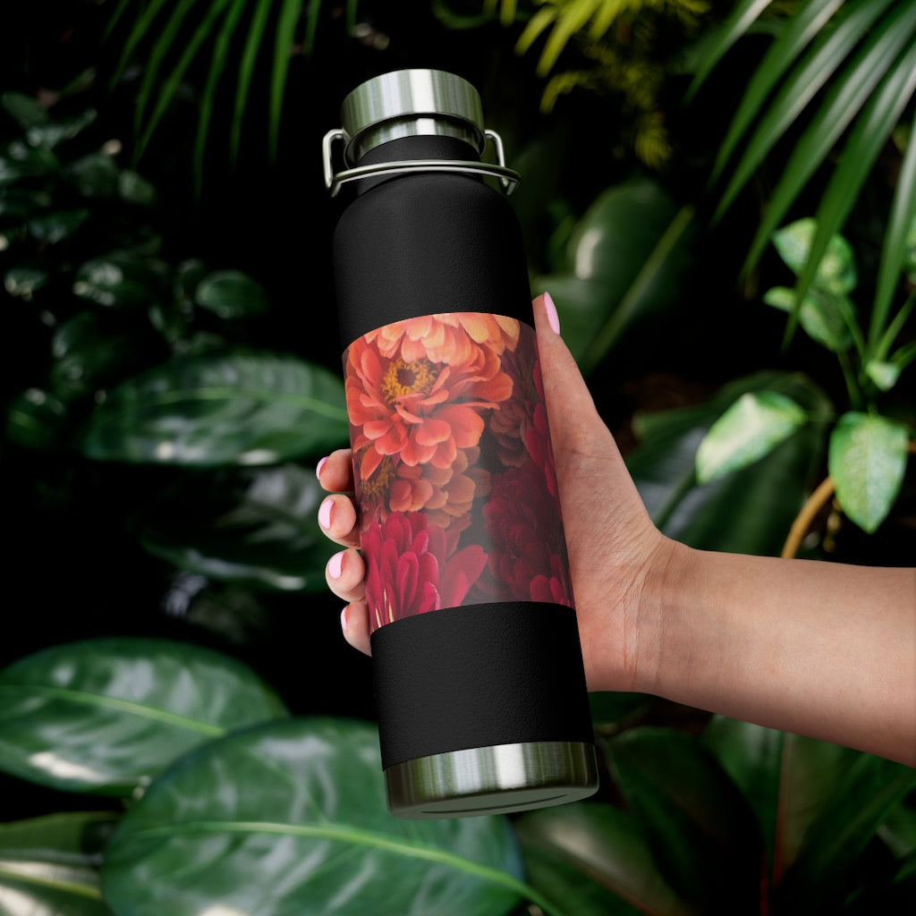Peach and Pink Zinnias 22oz Vacuum Insulated Bottle