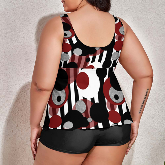 Black White Stripes Dots Custom Women's Plus Size Two Piece Swimsuit Stylish Swimwear