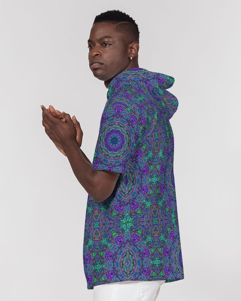Blue Green Purple Kaleidoscope Men's Premium Heavyweight Short Sleeve Hoodie