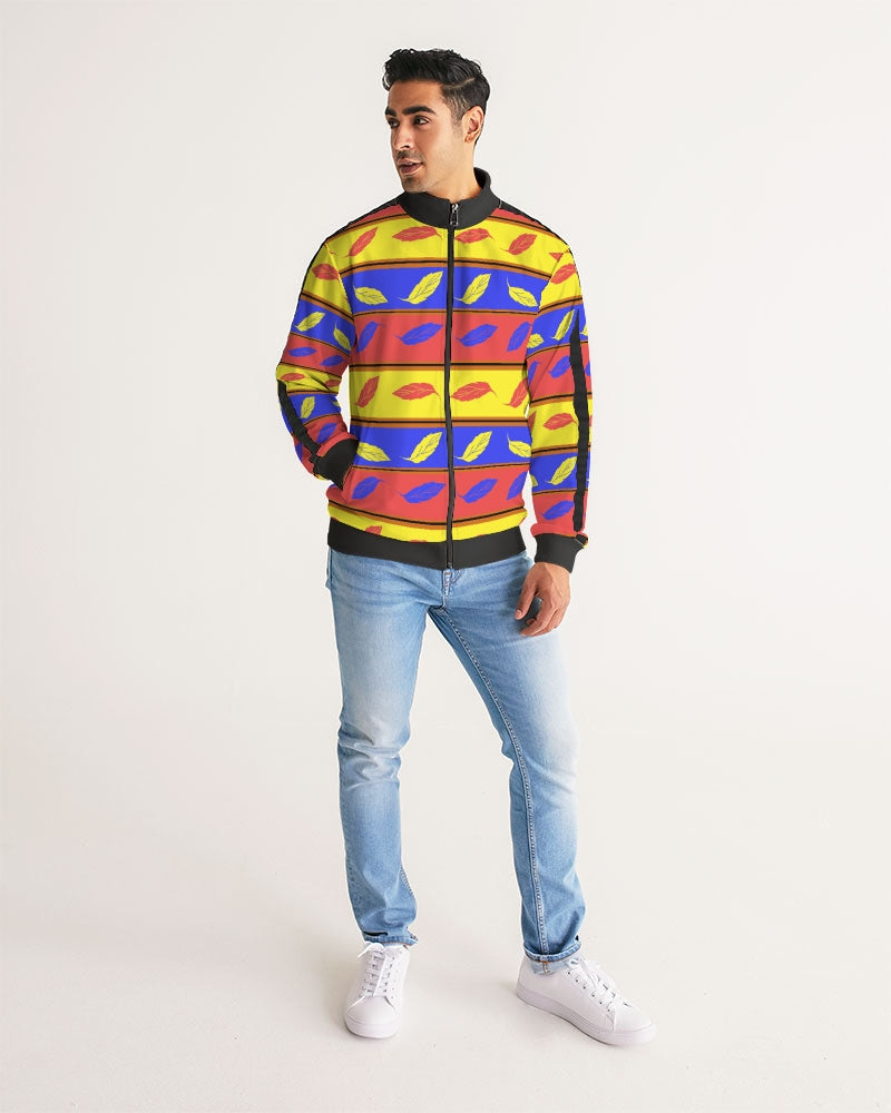 Red Yellow and Blue Leaf Stripes Men's Stripe-Sleeve Track Jacket