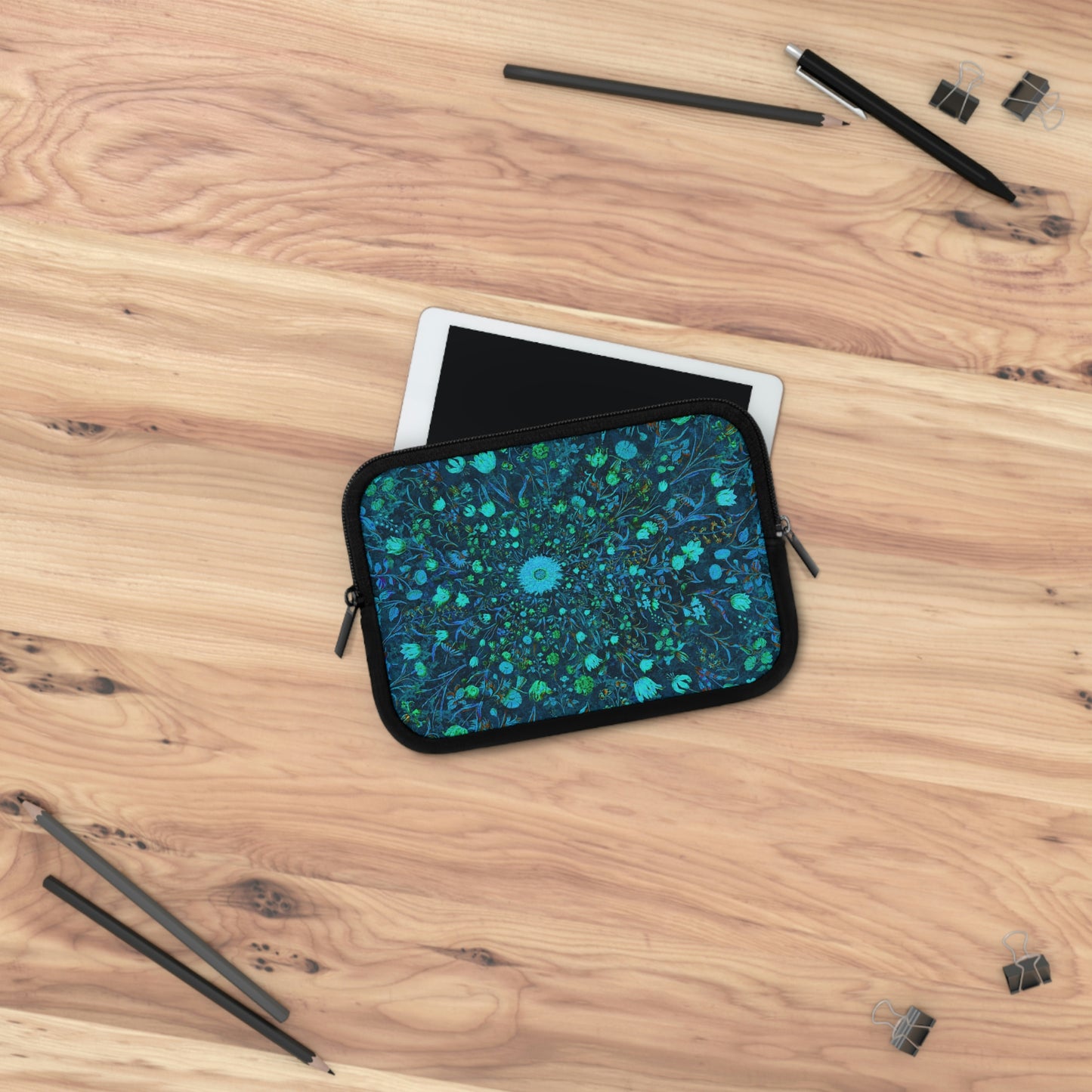 Blue Green Medieval Flowers Laptop Sleeve
