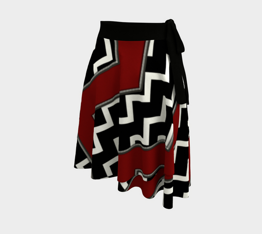Black White Red Chevron Wrap Skirt