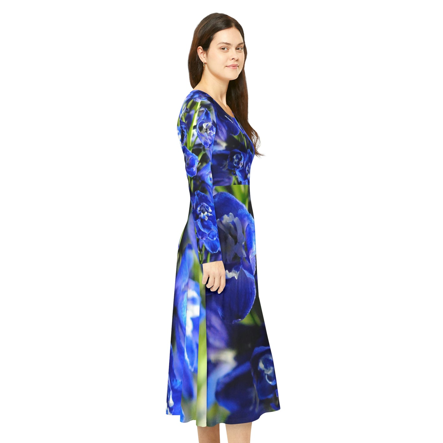 Blue Delphinium Women's Long Sleeve Dance Dress