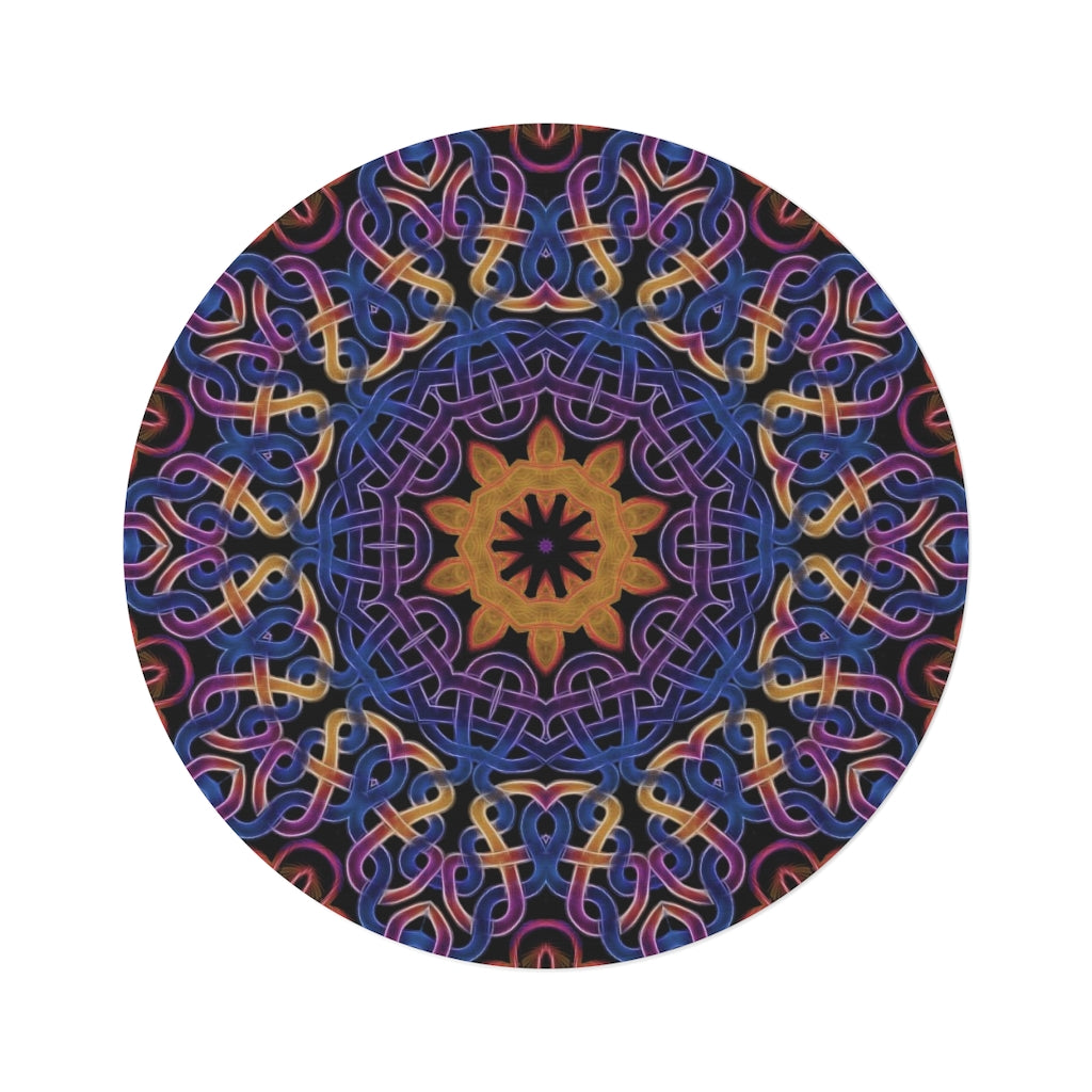 Blue Gold Celtic Kaleidoscope Round Rug