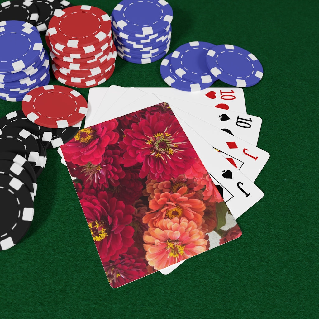 Peach and Pink Zinnias Custom Poker Cards