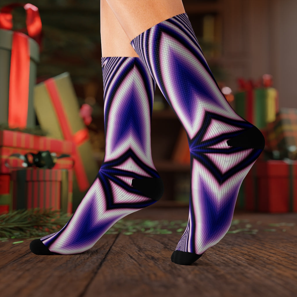 Blue Fractal Flower Kaleidoscope Sublimation Socks