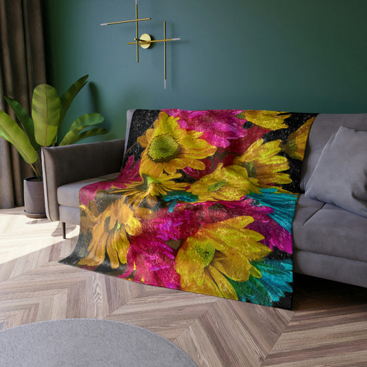 Bright Daisy Bouquet Crushed Velvet Blanket
