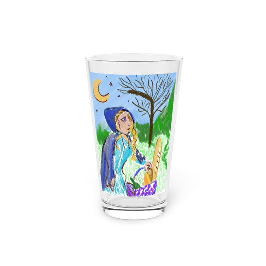 Hooded Woman Carrying Bread Pint Glass, 16oz