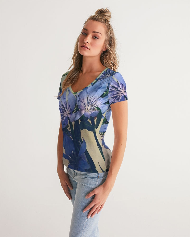 Blue Wildflowers Women's V-Neck Tee