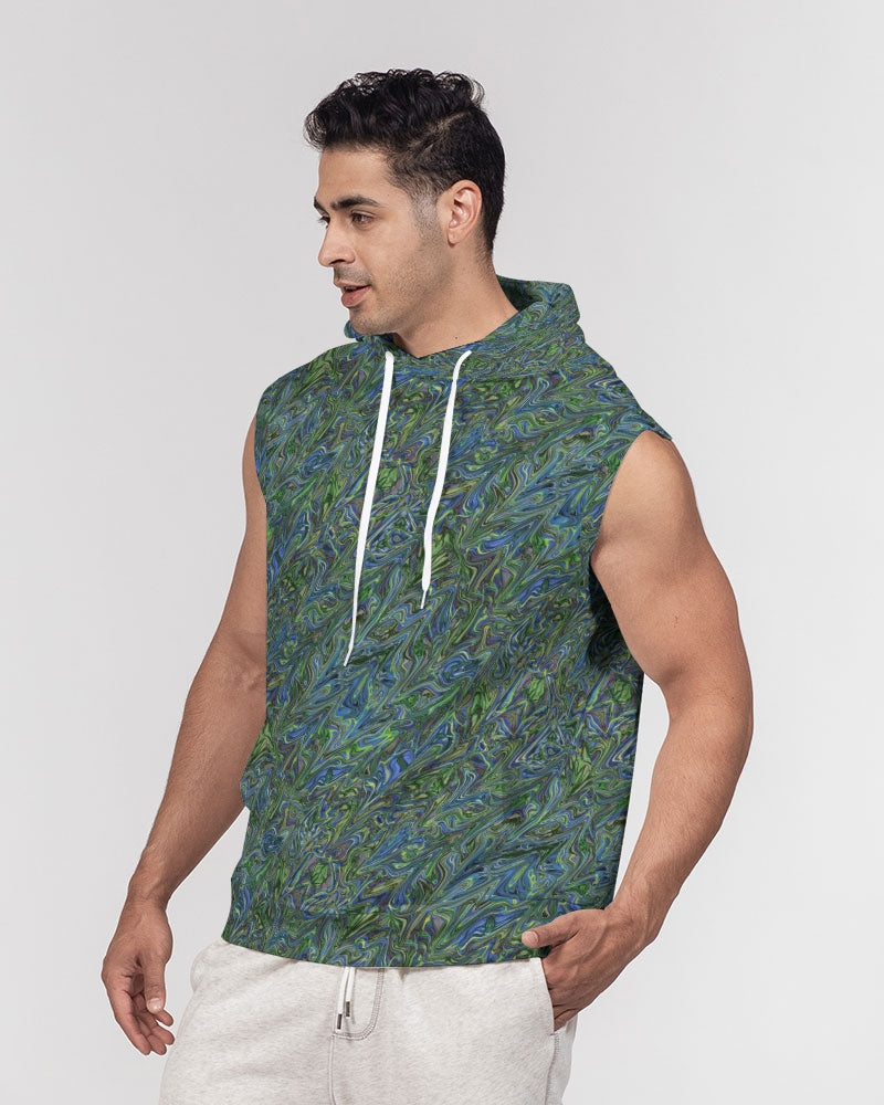 Blue Green Liquid Marbling Men's Premium Heavyweight Sleeveless Hoodie