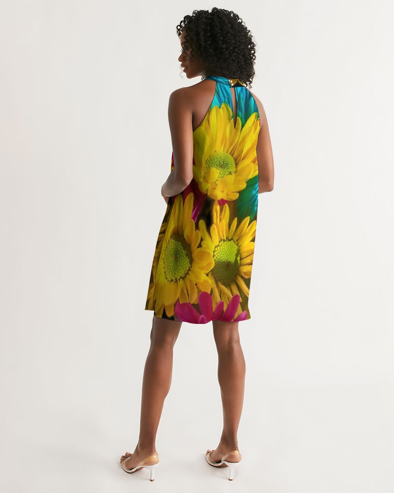Bright Spring Daisies Women's Halter Dress