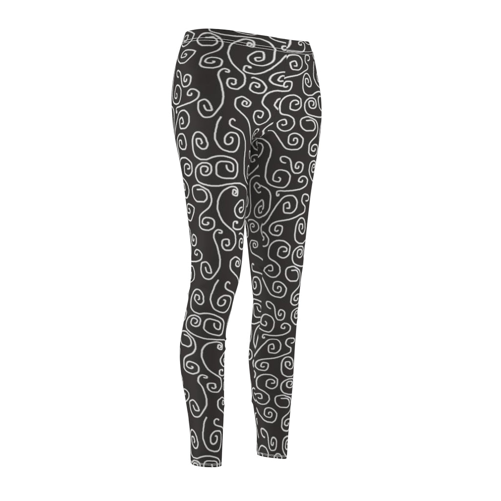 White Swirls On Gray Women's Cut & Sew Casual Leggings