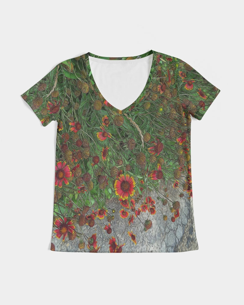 Orange Flower Garden Women's V-Neck Tee