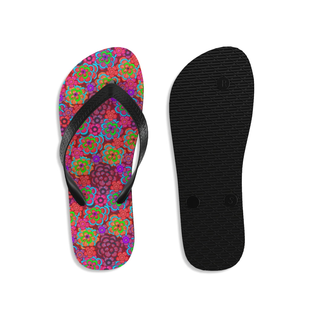 Pink Striped Flower Pattern Unisex Flip-Flops