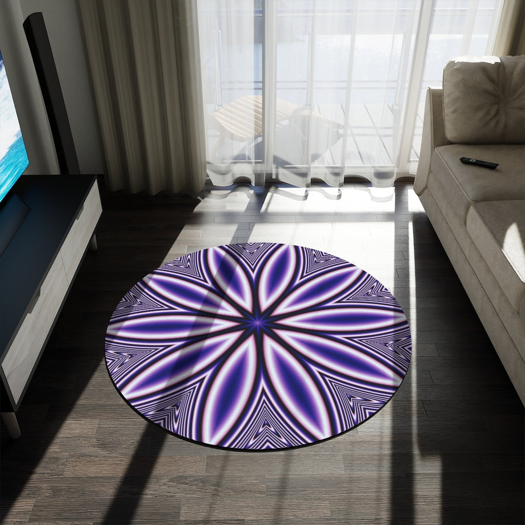 Blue Fractal Flower Round Rug
