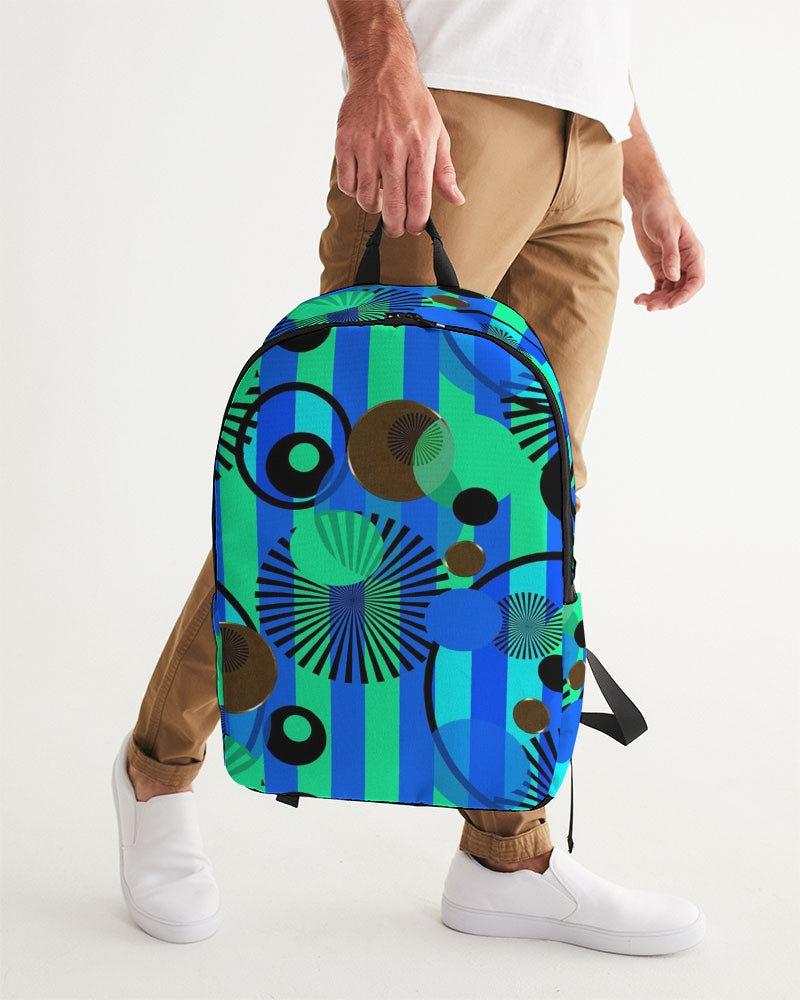 Blue Green Stripes and Dots Large Backpack