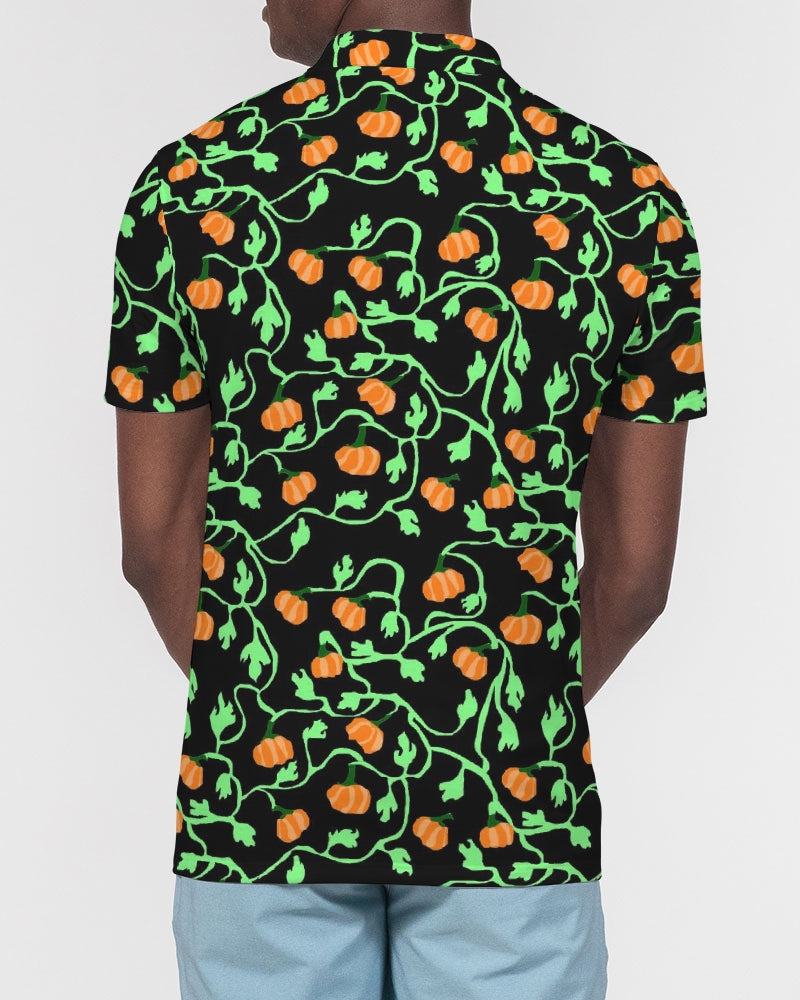 Pumpkin and Vines Patttern Men's Slim Fit Short Sleeve Polo
