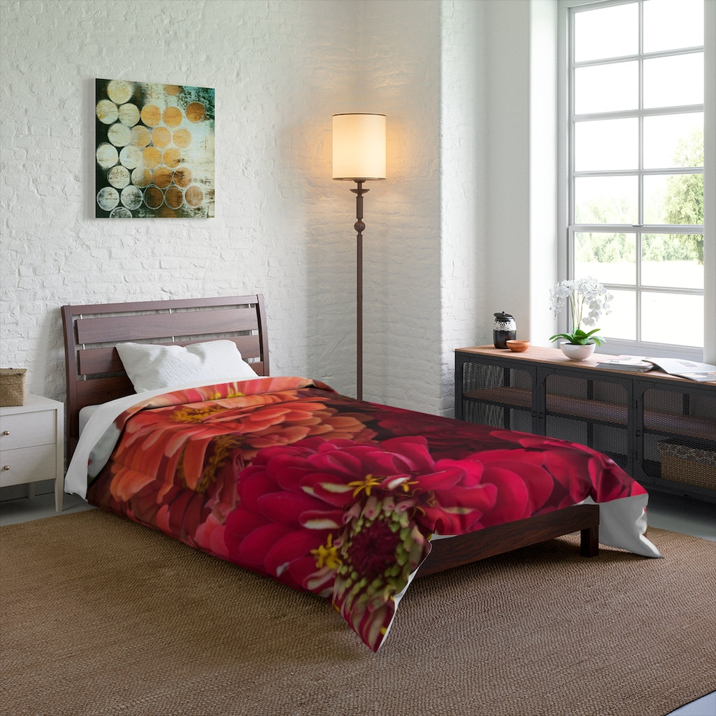 Peach and Pink Zinnias Comforter