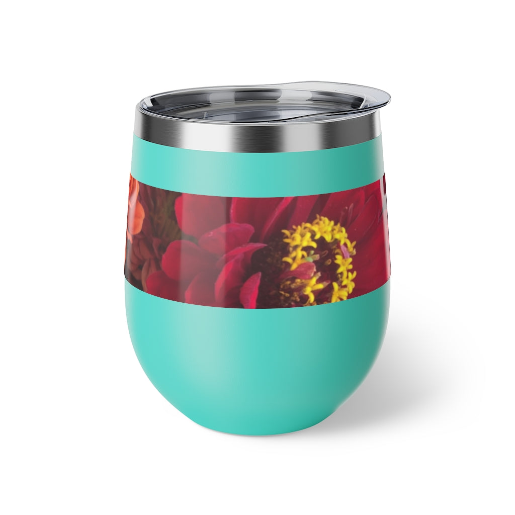 Peach and Pink Zinnias Copper Vacuum Insulated Cup, 12oz