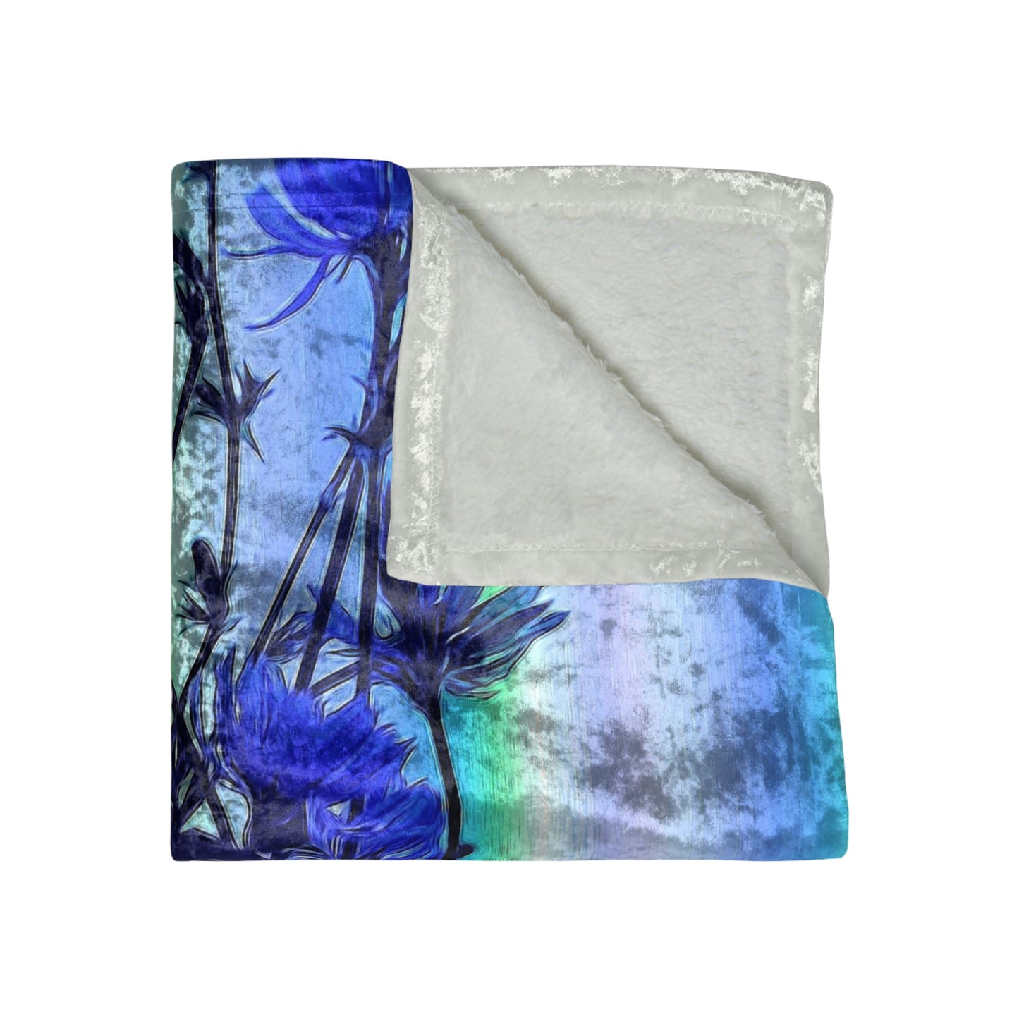 Blue Wildflowers on Backlight Crushed Velvet Blanket