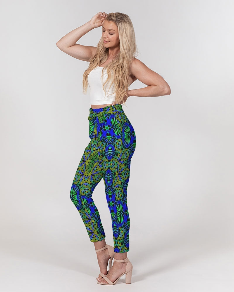 Blue Green Celtic Kaleidoscope Women's Belted Tapered Pants