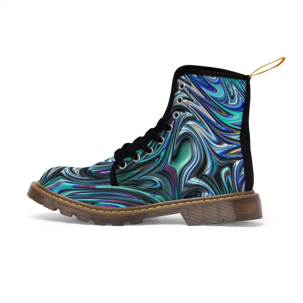 Blue Swirl Fractal Women's Canvas Boots