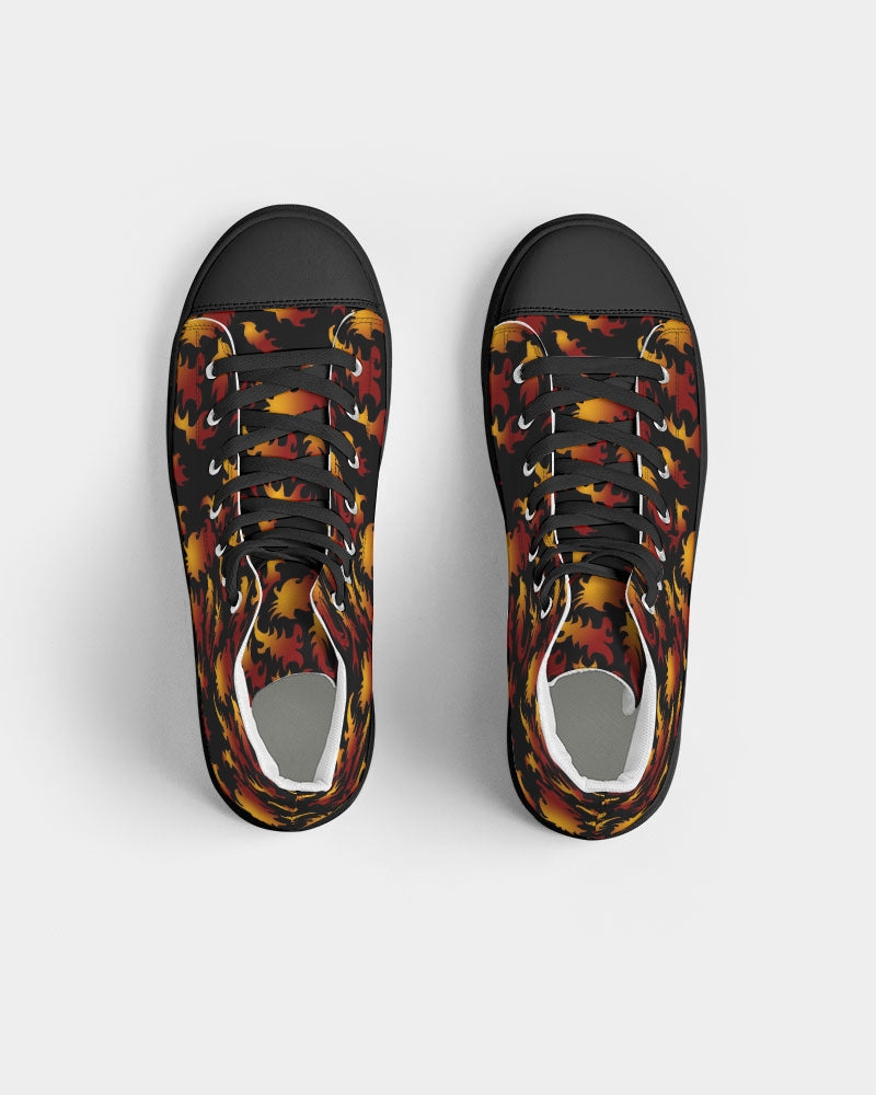 Abstract Flames Pattern Men's Hightop Canvas Shoe - Black