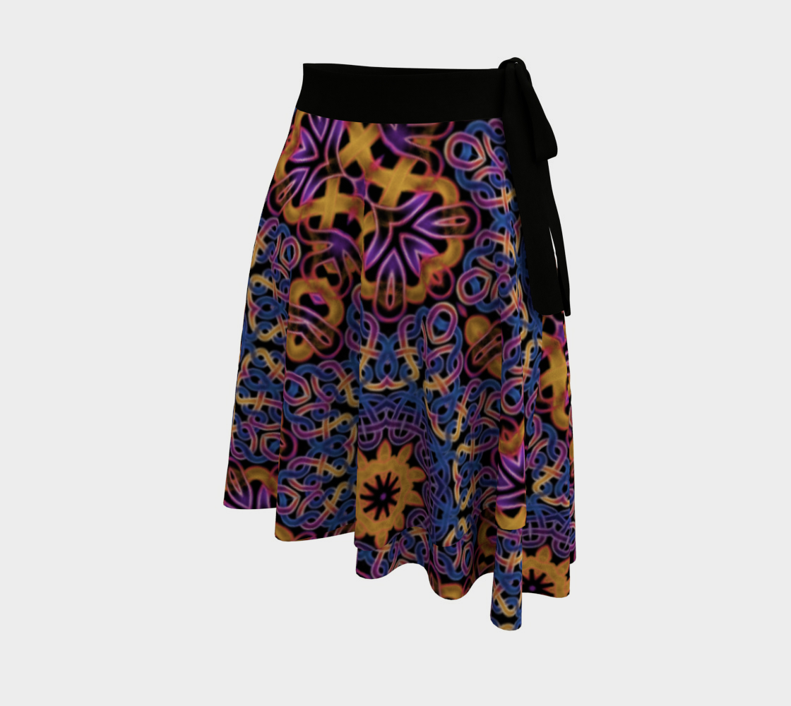 Blue Gold Celtic Kaleidoscope Pattern Wrap Skirt