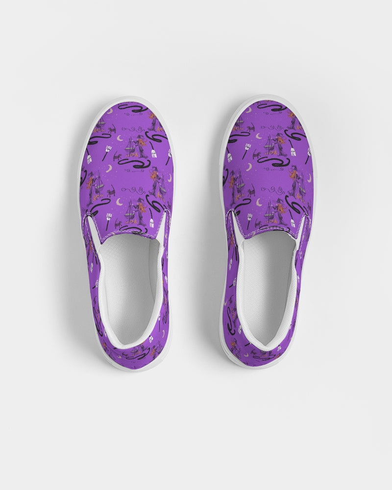 Witch Cat Cauldron Pattern Women's Slip-On Canvas Shoe