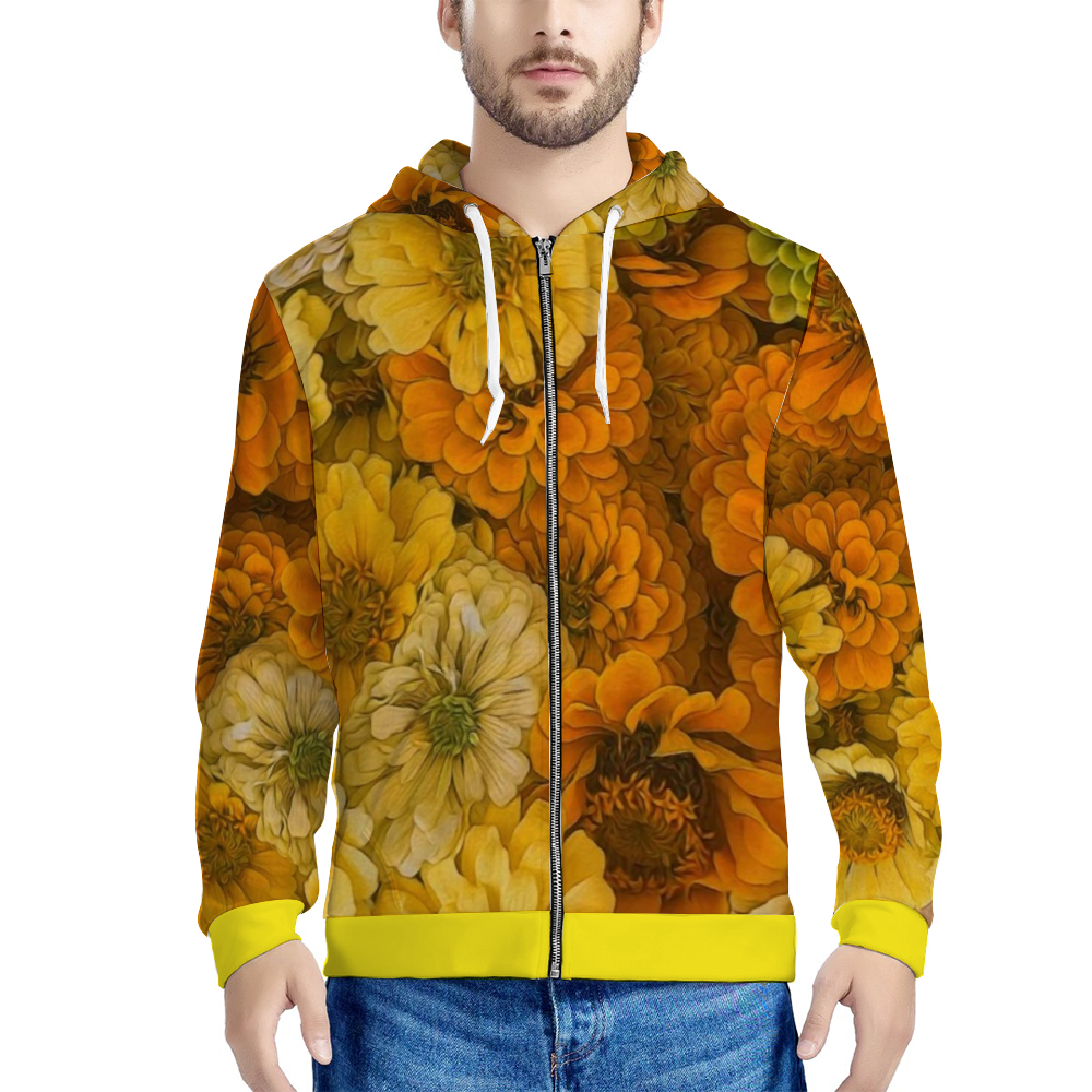 Yellow Zinnias Hooded Sweatshirt All Over Print Jackets with Plush