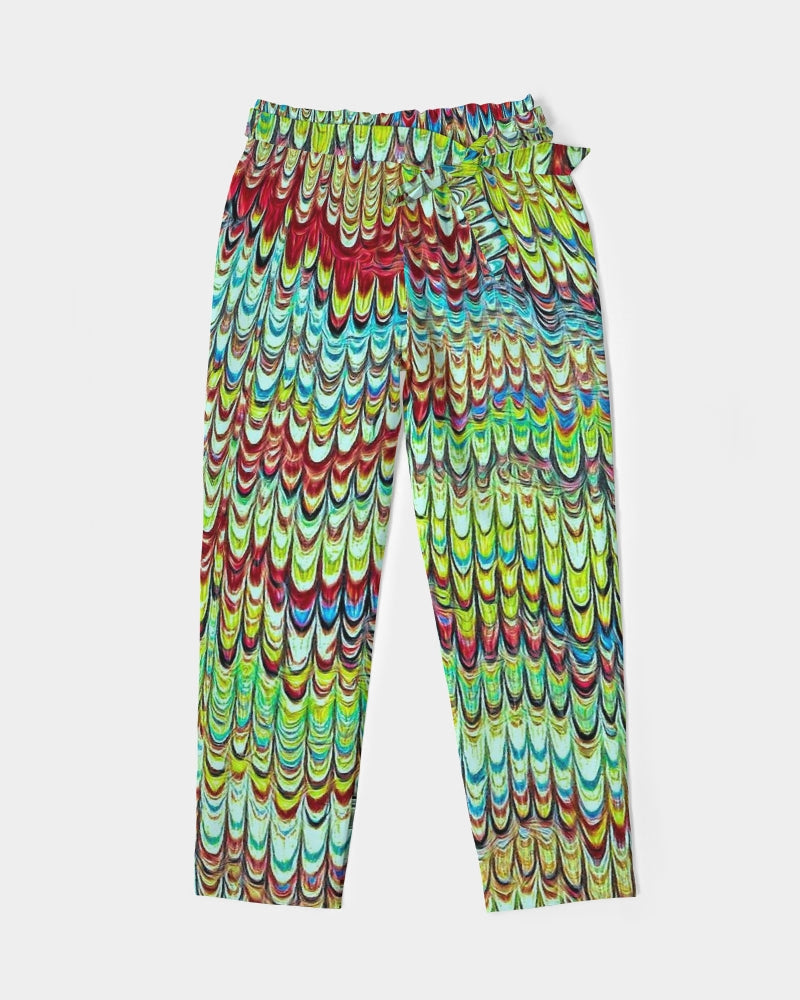 Cool Green Marbled Women's Belted Tapered Pants