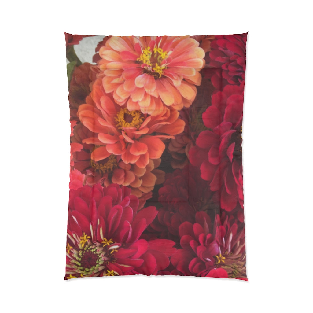 Peach and Pink Zinnias Comforter
