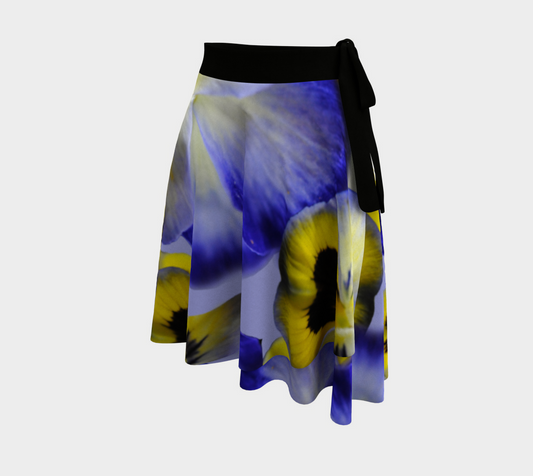 Blue and Yellow Pansy Flowers Wrap Skirt