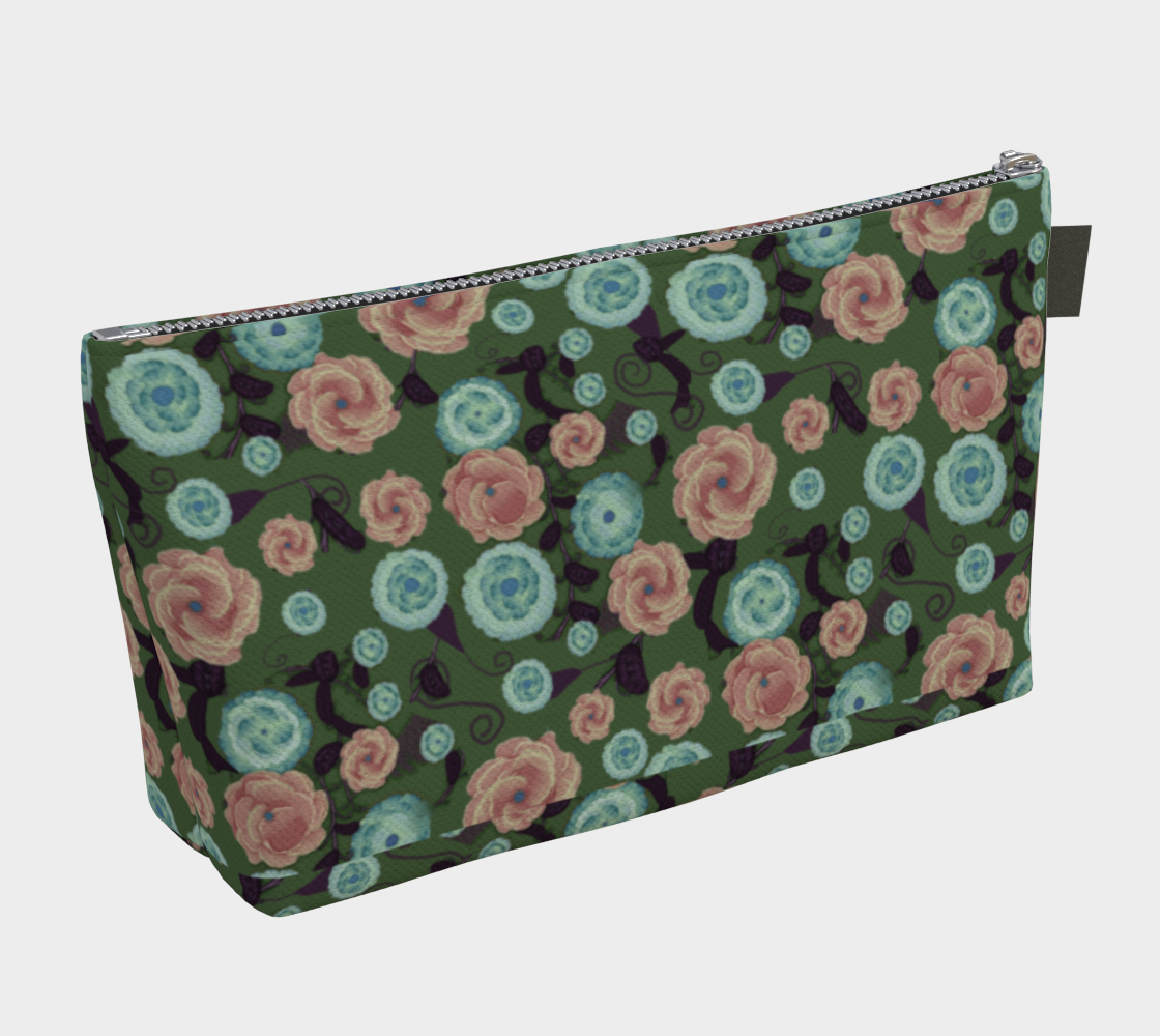 Earthy Peach and Turquoise Flower Pattern Makeup Bag