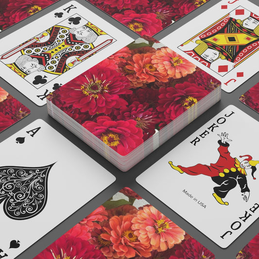 Peach and Pink Zinnias Custom Poker Cards